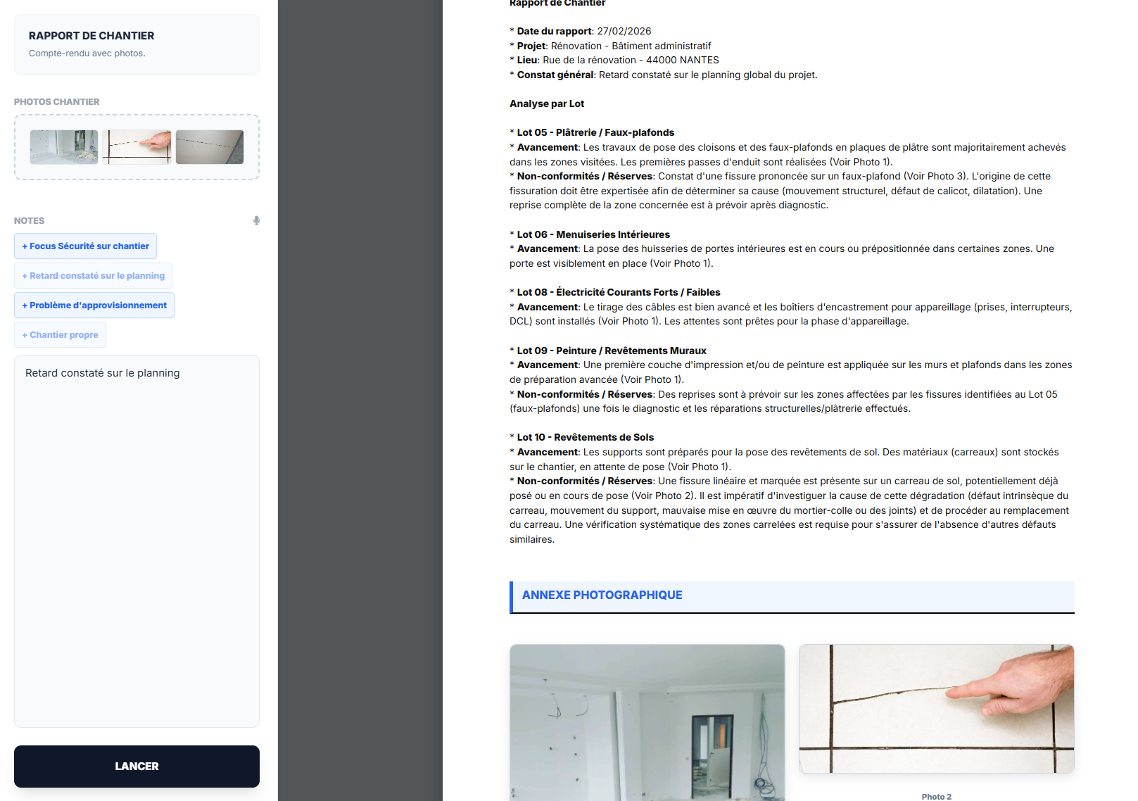 Site visit report generated as a PDF with photos and annotations