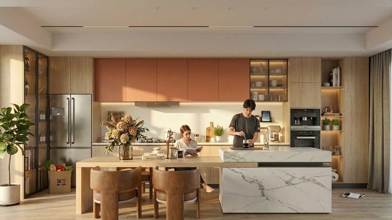 Render de arquitectura interior modificado selectivamente por IA